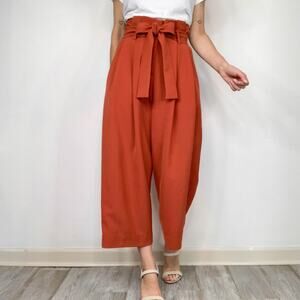 COS high rise paper bag waist pants cropped wide leg belted burnt sienna 3005